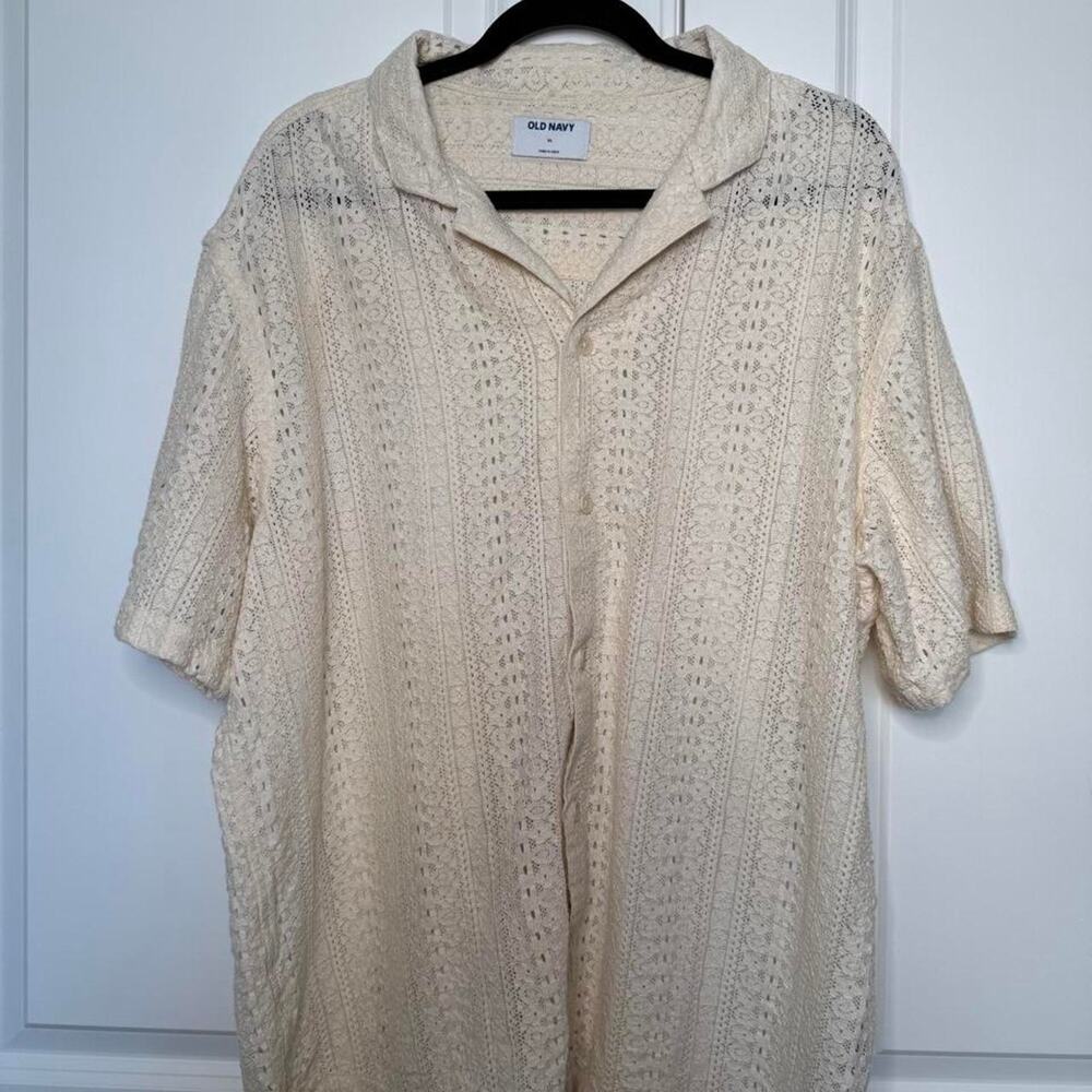 Old Navy cream eyelet lace button up shirt